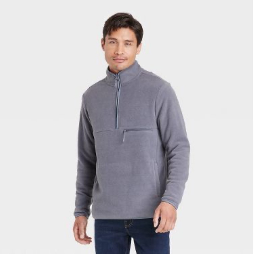 Men's Polar Fleece High Neck 1/2 Zip Sweatshirt - Goodfellow & Co Gray Size M - Picture 1 of 9